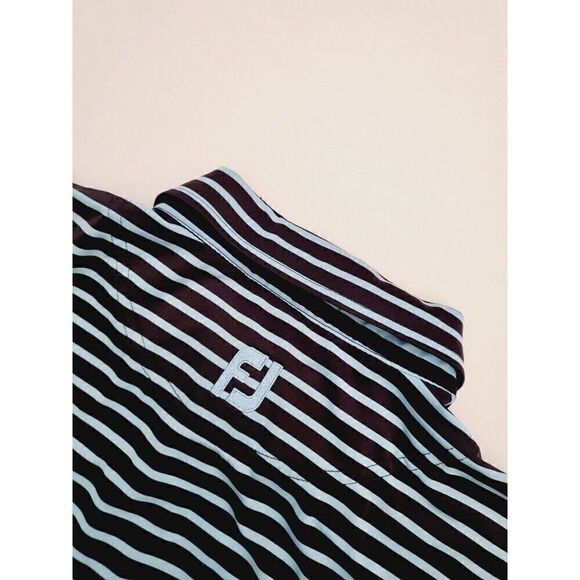FJ Footjoy Short Sleeve Golf Polo Blue Striped Embroidered Men's Size Medium - Picture 7 of 8